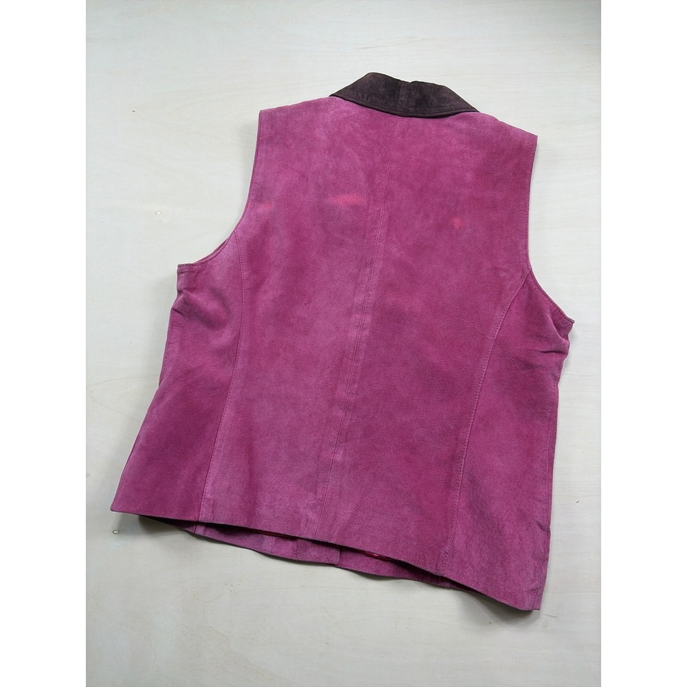 Bob Mackie Studio Magenta Pink Suede Leather Embroidered Beaded Vest Size 10 - Picture 6 of 8